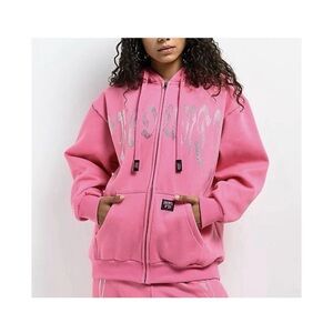 FB County Rhinestone Pink Hoodie Womens Large New